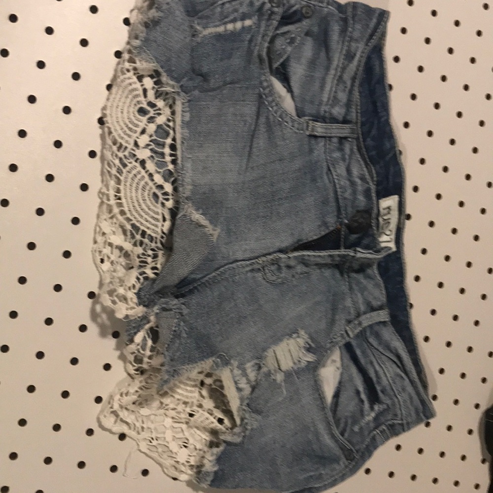 Lace jean shorts